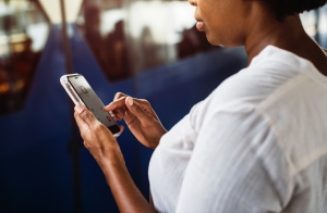 Woman on phone with order taking service